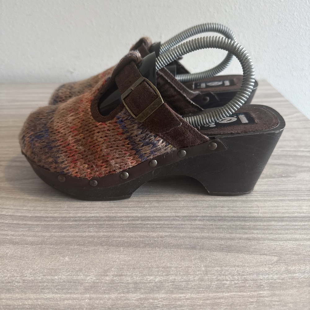 L.E.I. Bundle up Wool Knit Clogs Women's Sz 7 Vintage Platform Shoes Multicolor - Picture 6 of 11
